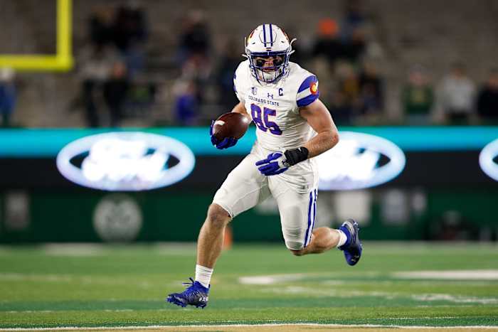Colorado State TE Trey McBride runs after catch
